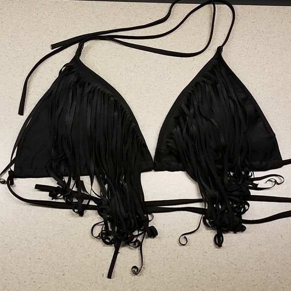 Black fringe string bikini with cheeky bottoms. - Picture 3 of 5